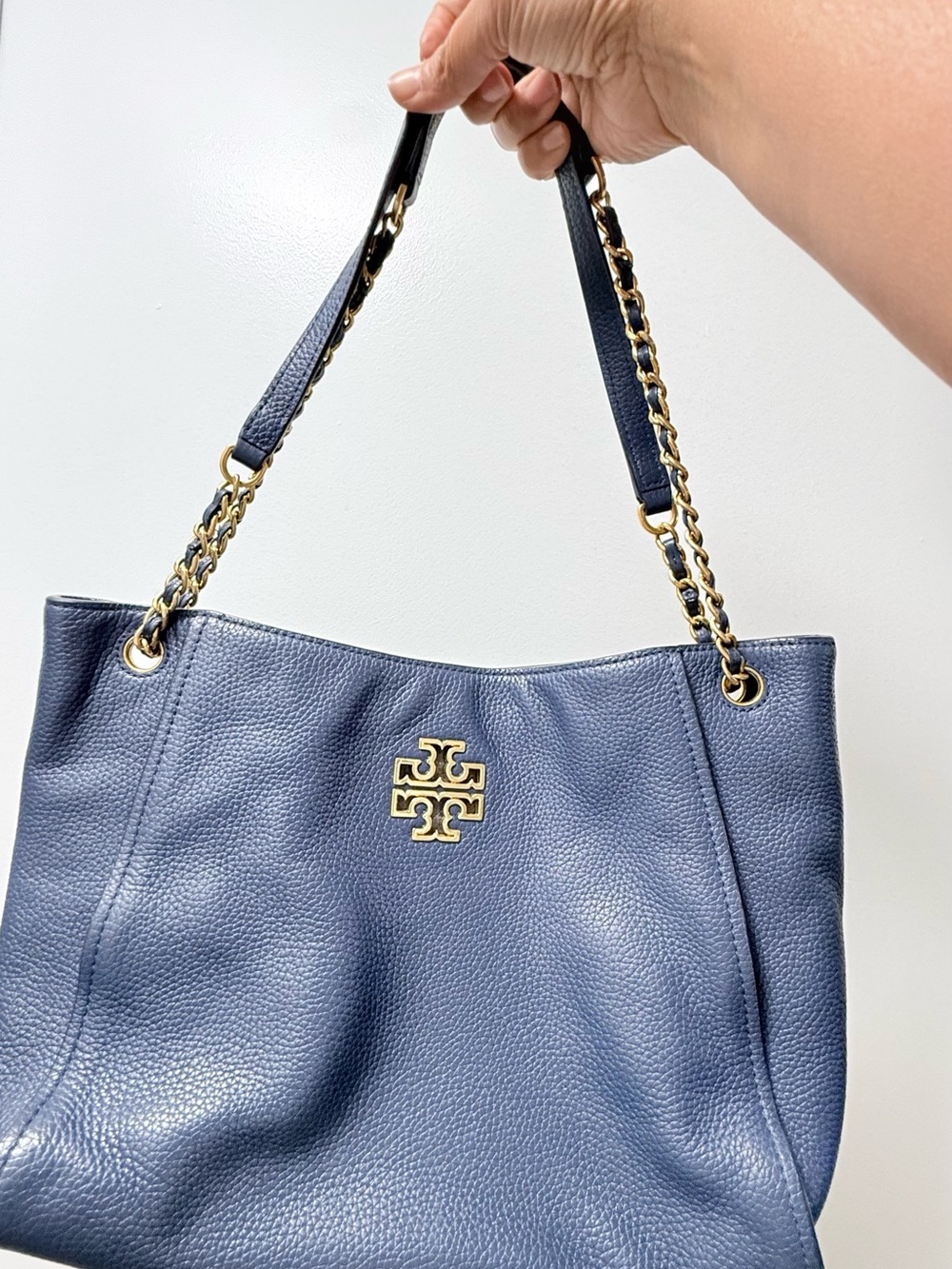 Tory Burch Navy Leather Chain-Handle Shoulder Bag